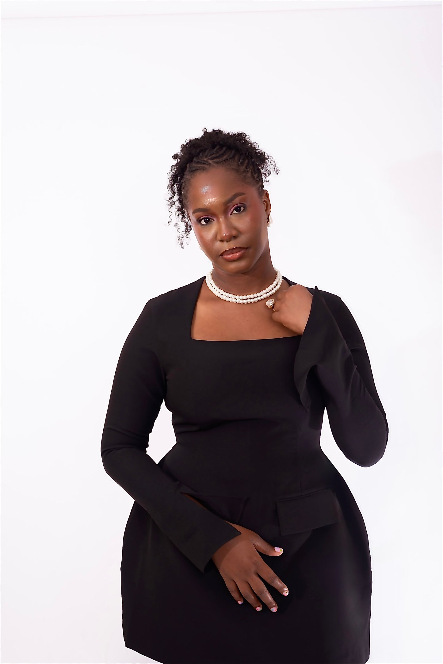 Mel Black Structured Dress - Long Sleeves