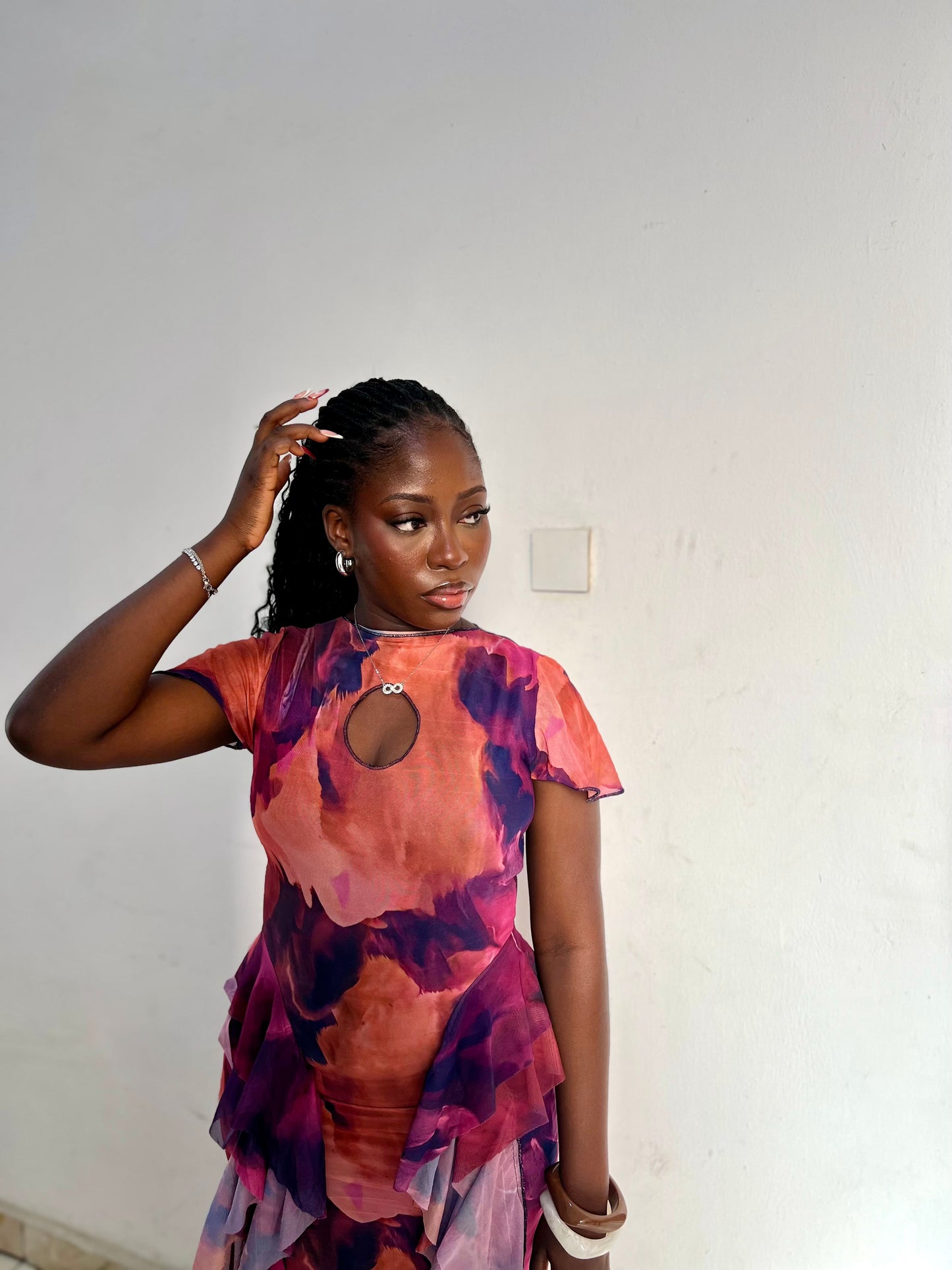 Amira Dress - Purple/Orange mixed print