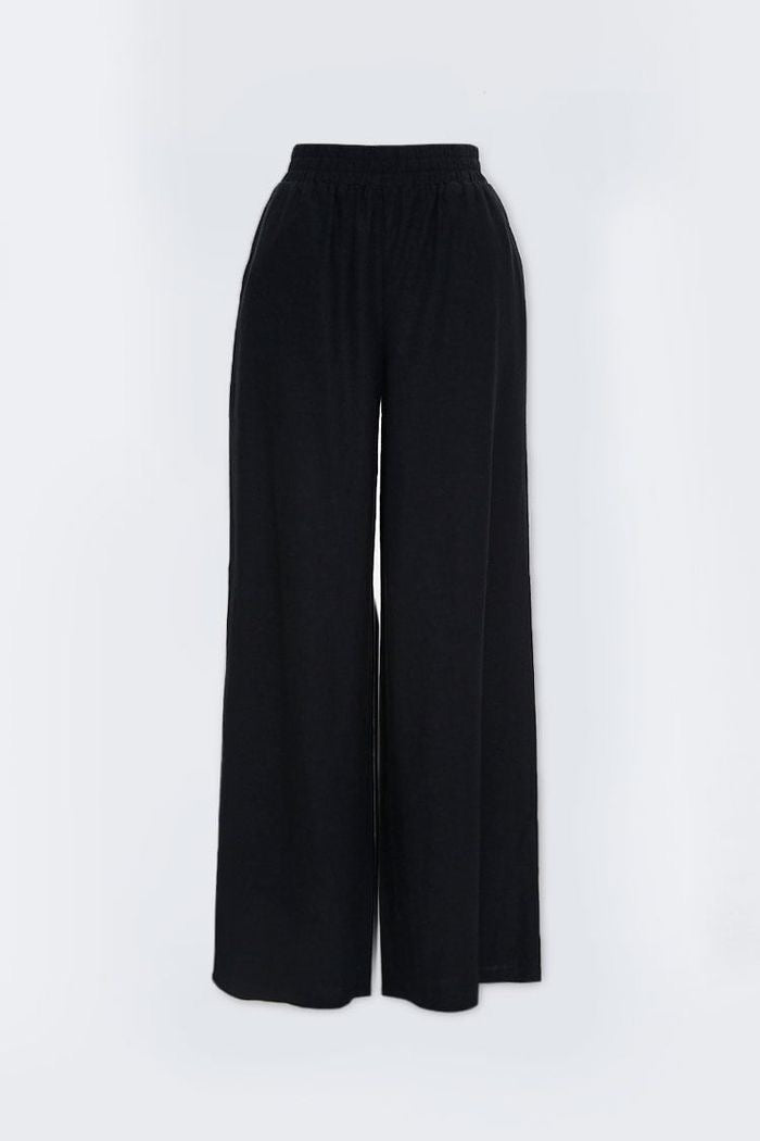 Black linen wide leg pant