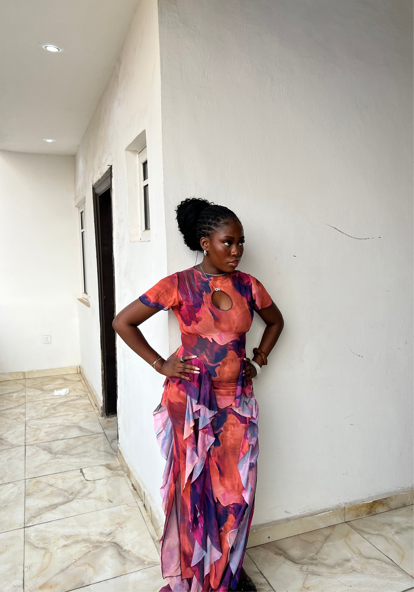 Amira Dress - Purple/Orange mixed print