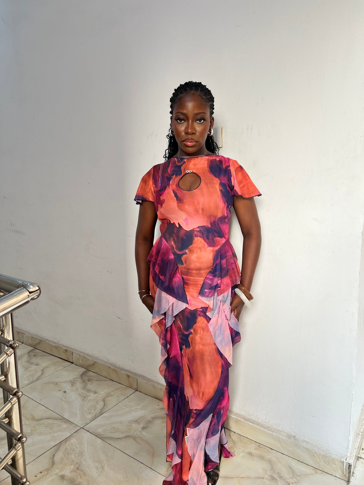 Amira Dress - Purple/Orange mixed print