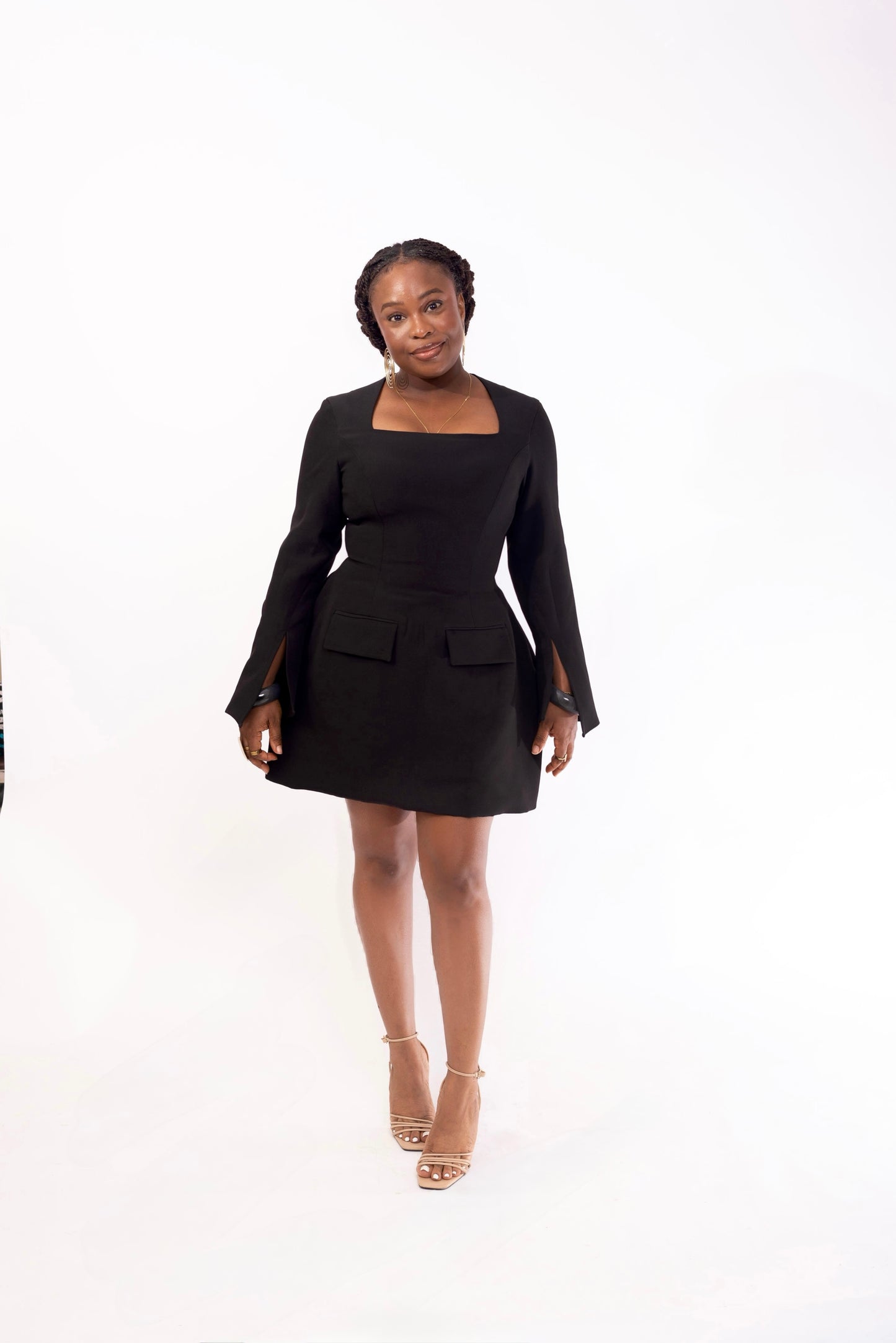 Mel Black Structured Dress - Long Sleeves