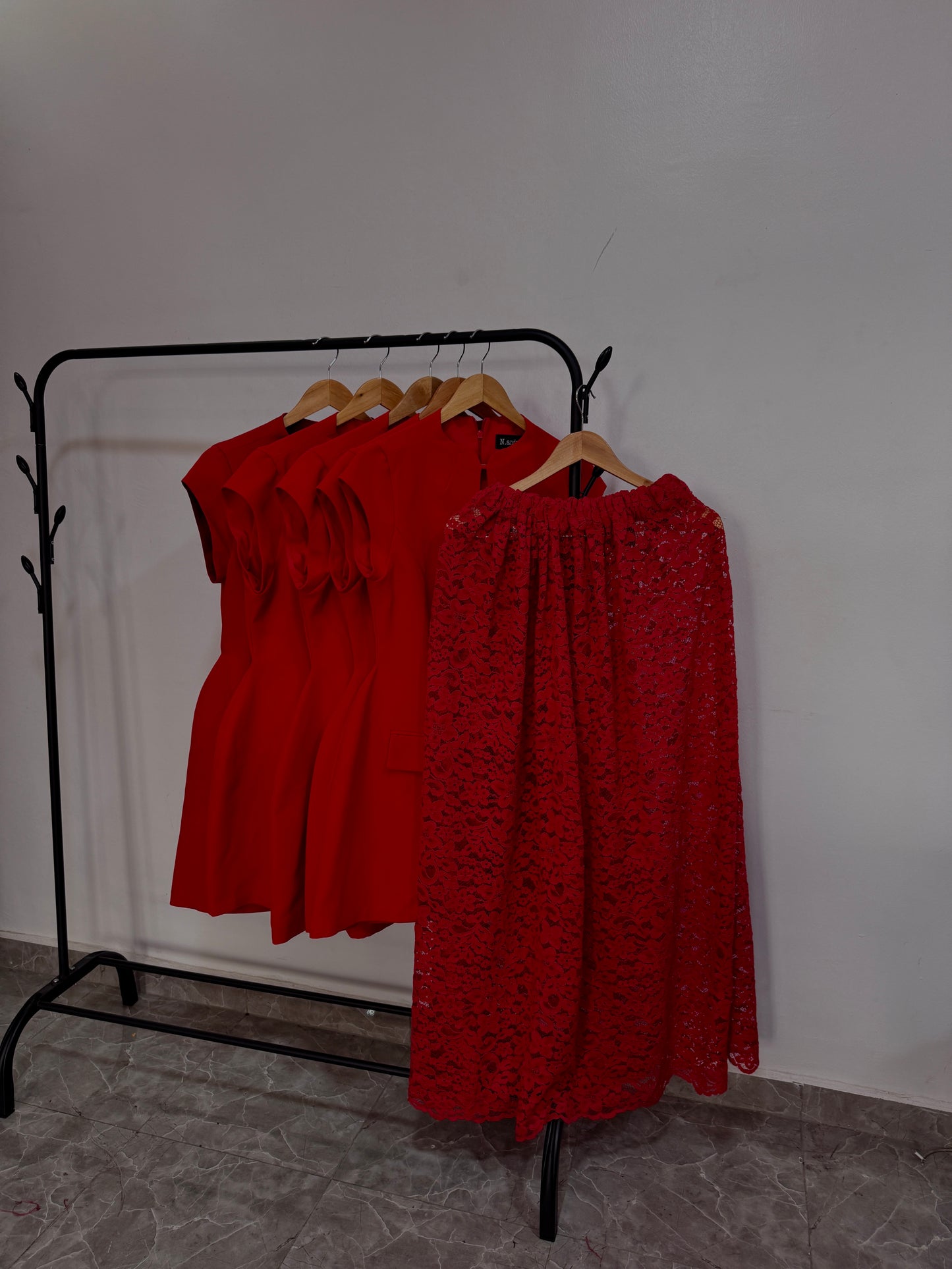 Fiona Lace Maxi Over/Under Skirt (Red & Black)