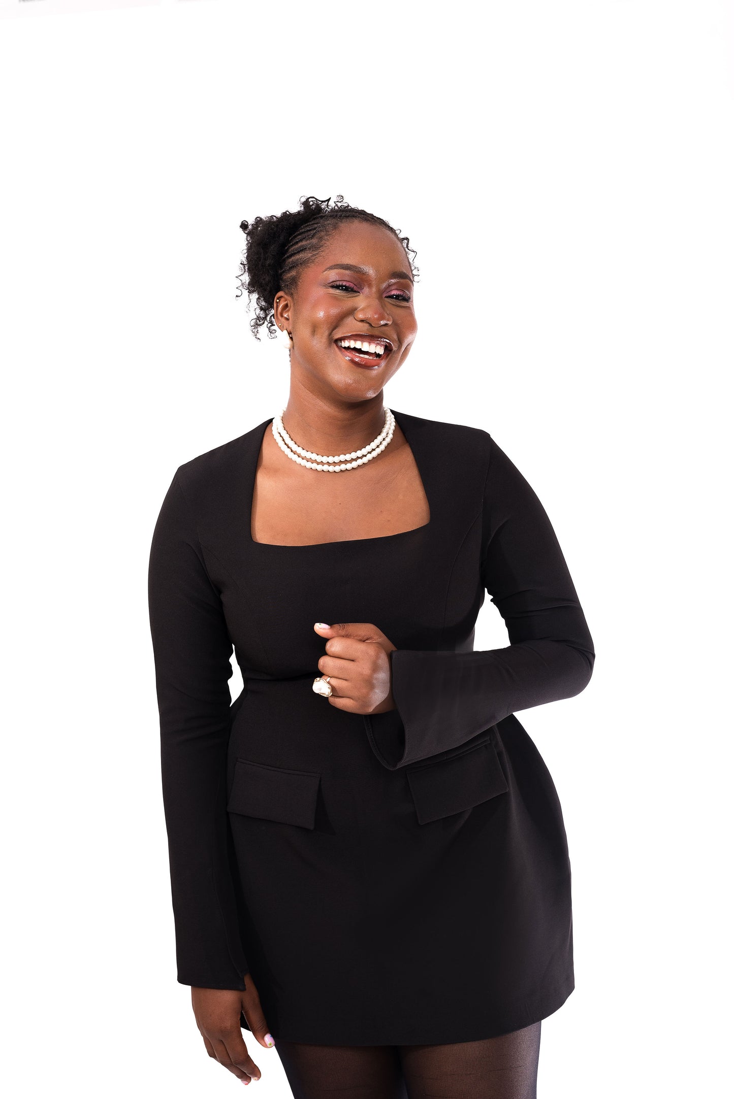 Mel Black Structured Dress - Long Sleeves