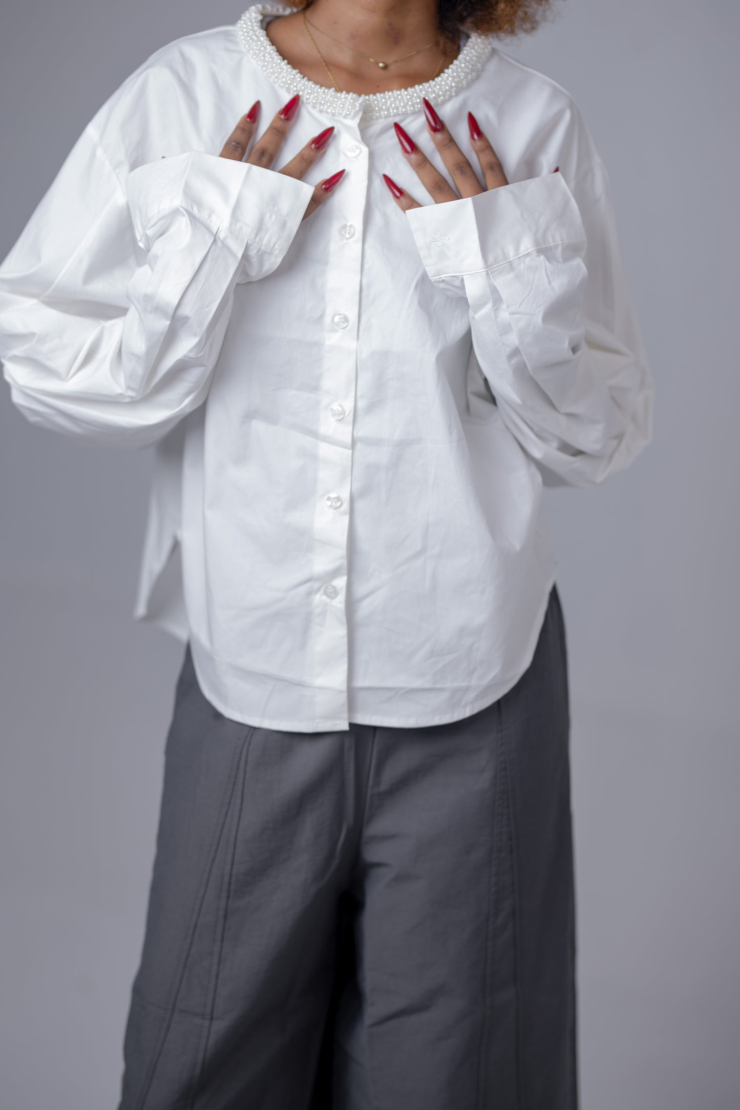 White Cotton Shirt with Pearls