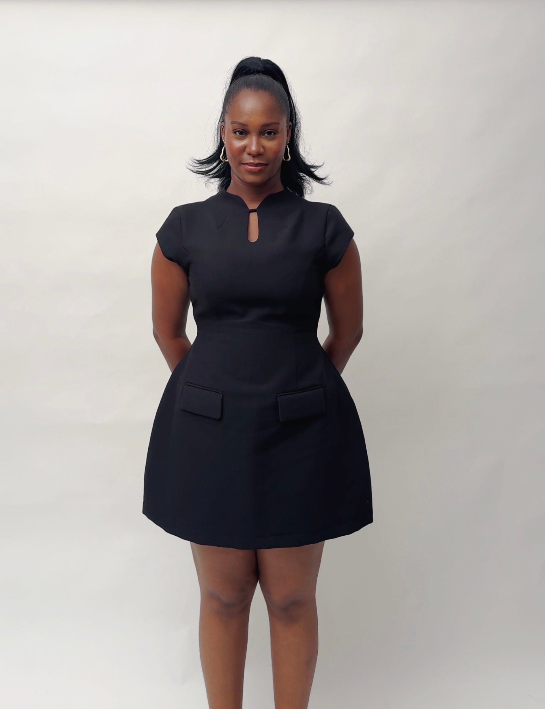 Mel Black Structured Dress in capped sleeves – shopnandra Mel Black Structured Dress in capped sleeves – shopnandra
