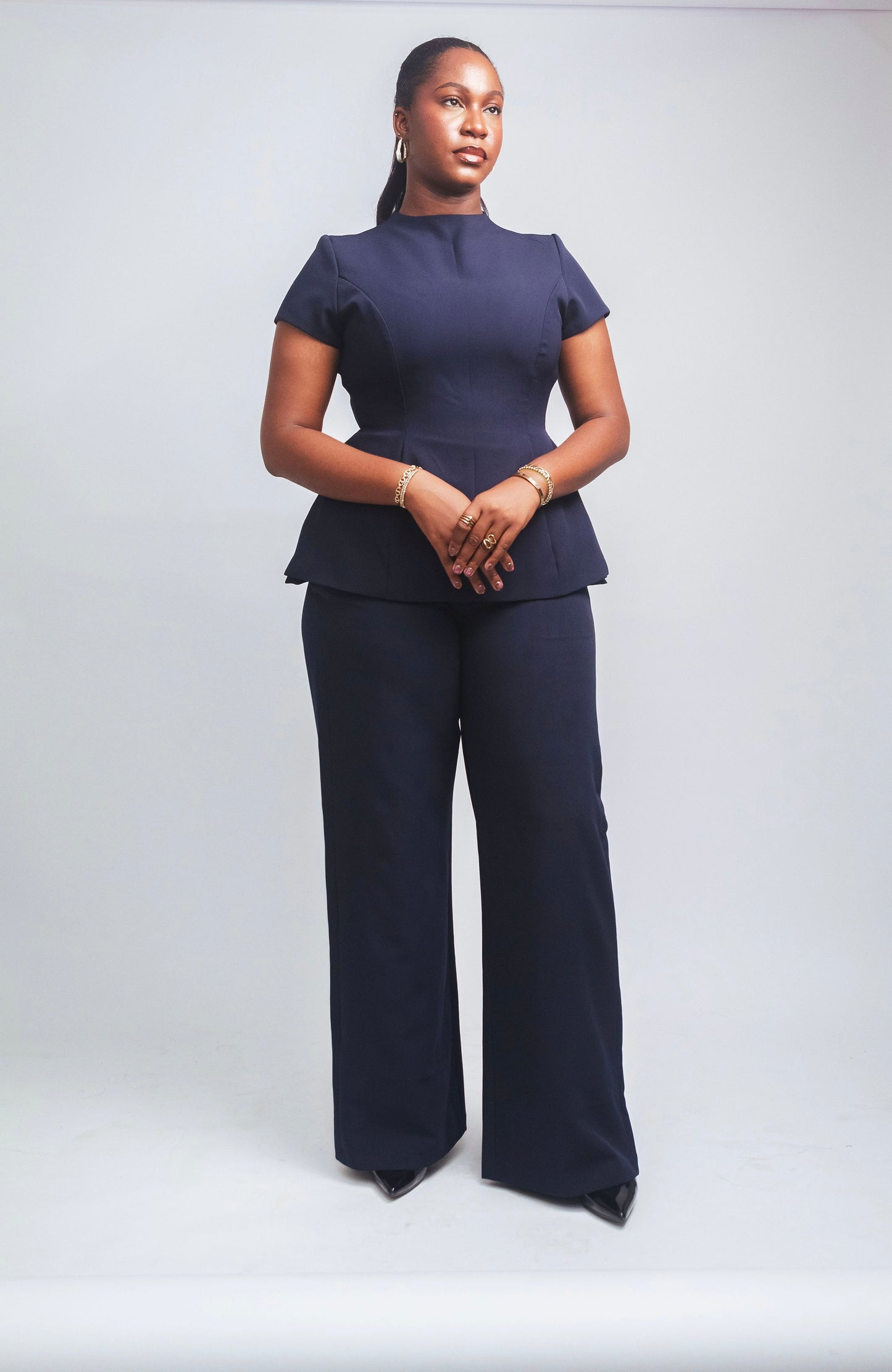 Julia Structured Peplum Top & Wide-Leg Pants Set