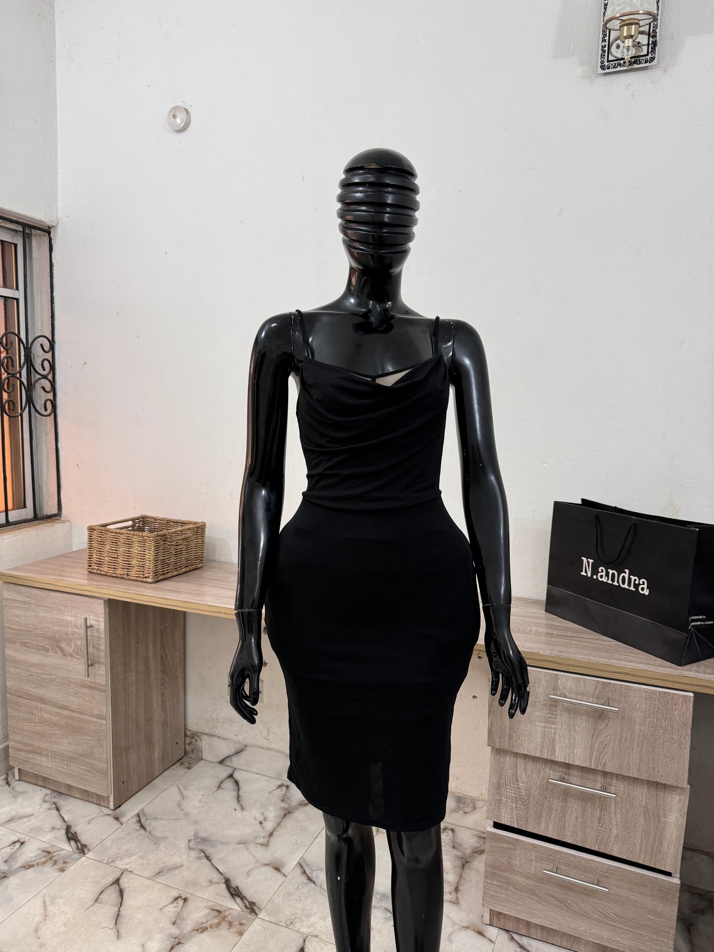Cowl neck side slit dress