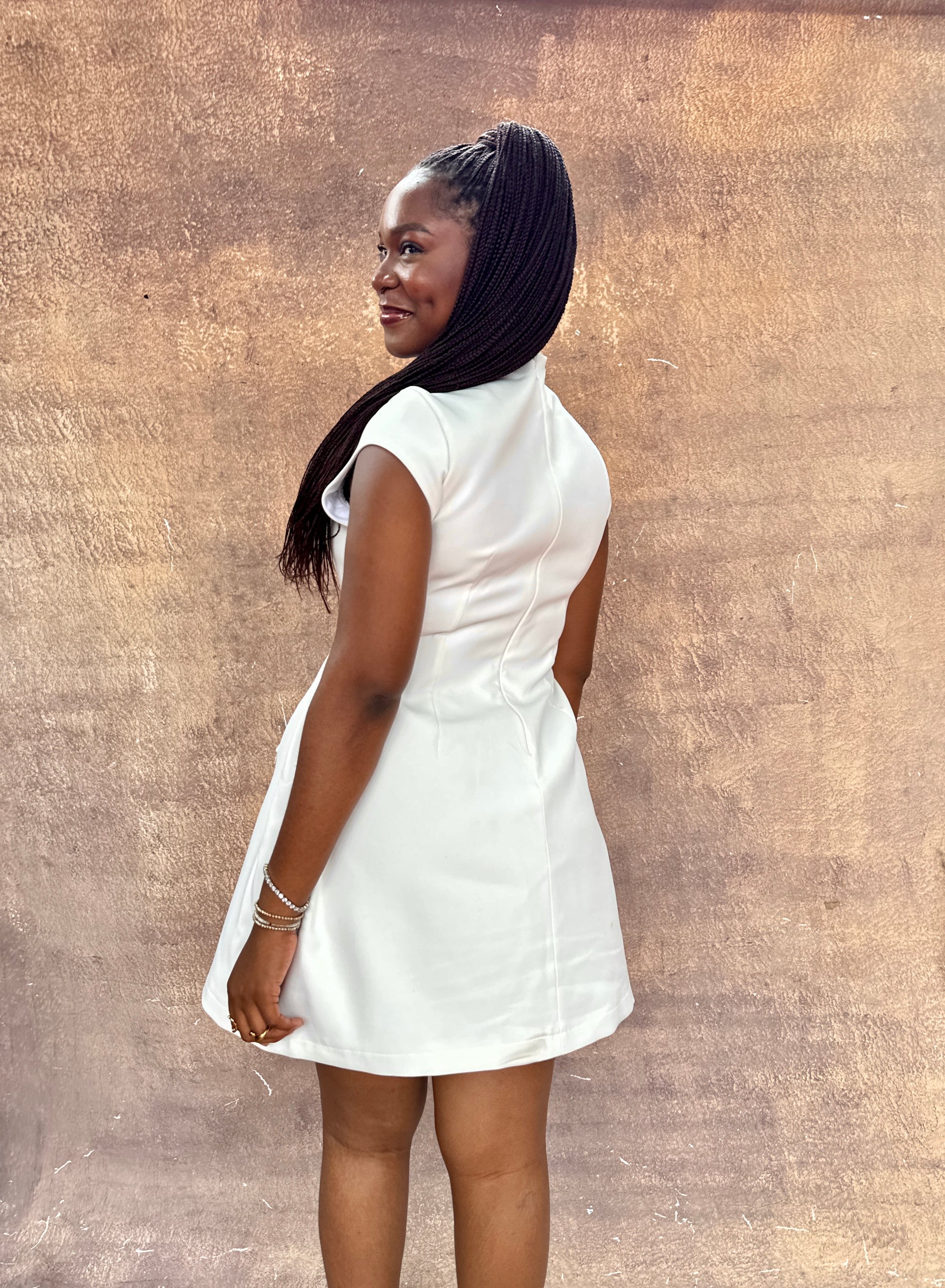white structured dress Mel White Structured Dress in cap sleeve – shopnandra