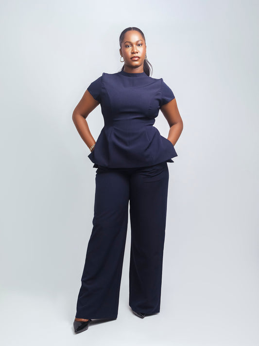 Julia Structured Peplum Top & Wide-Leg Pants Set