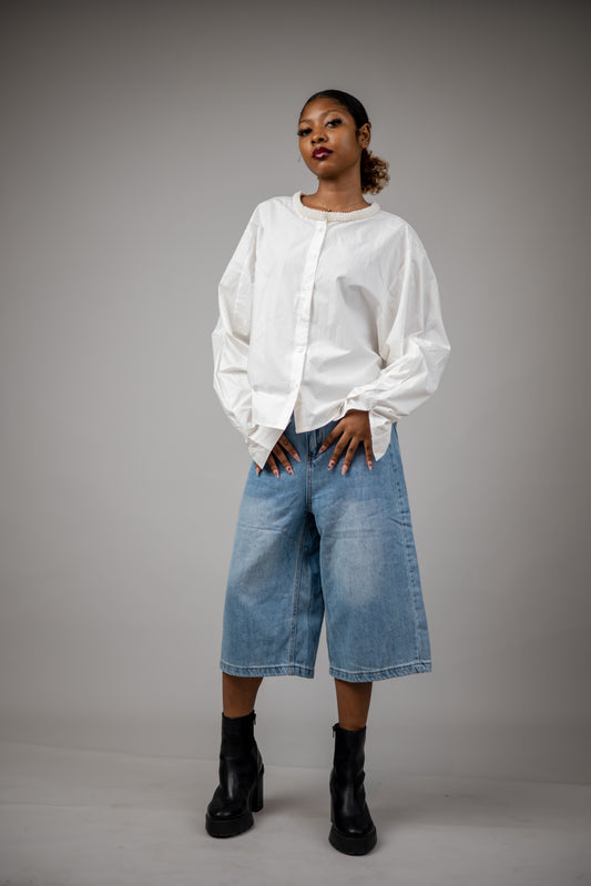 White Cotton Shirt with Pearls