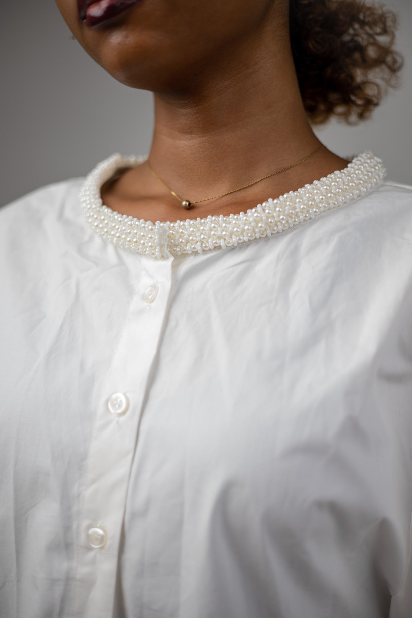 White Cotton Shirt with Pearls