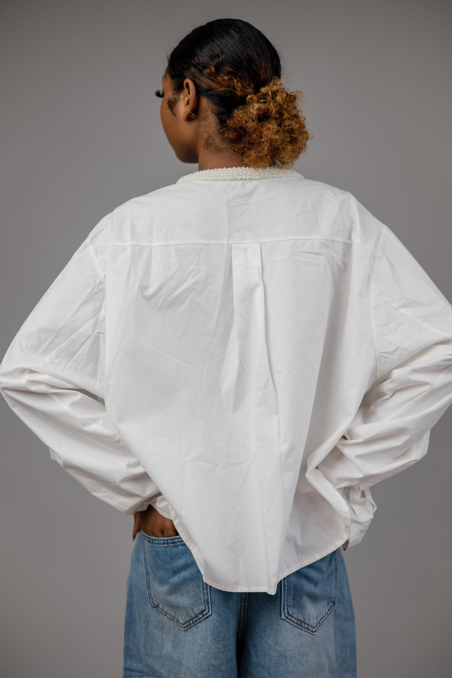 White Cotton Shirt with Pearls